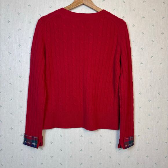 Vineyard Vines Cable Knit Cashmere Sweater Size Small Red Plaid Cuffed Preppy - Picture 2 of 9